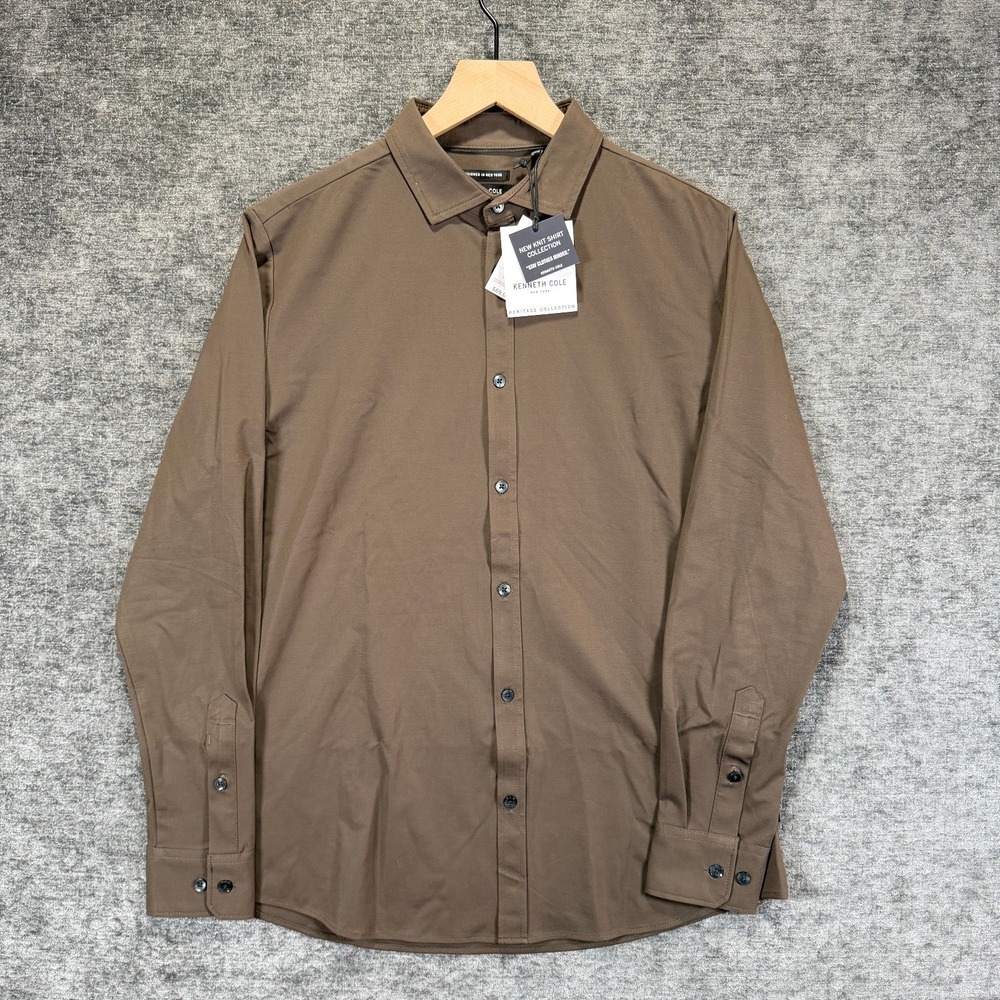 Kenneth Cole New York Knit‎ Button Shirt Chestnut Long Sleeve M